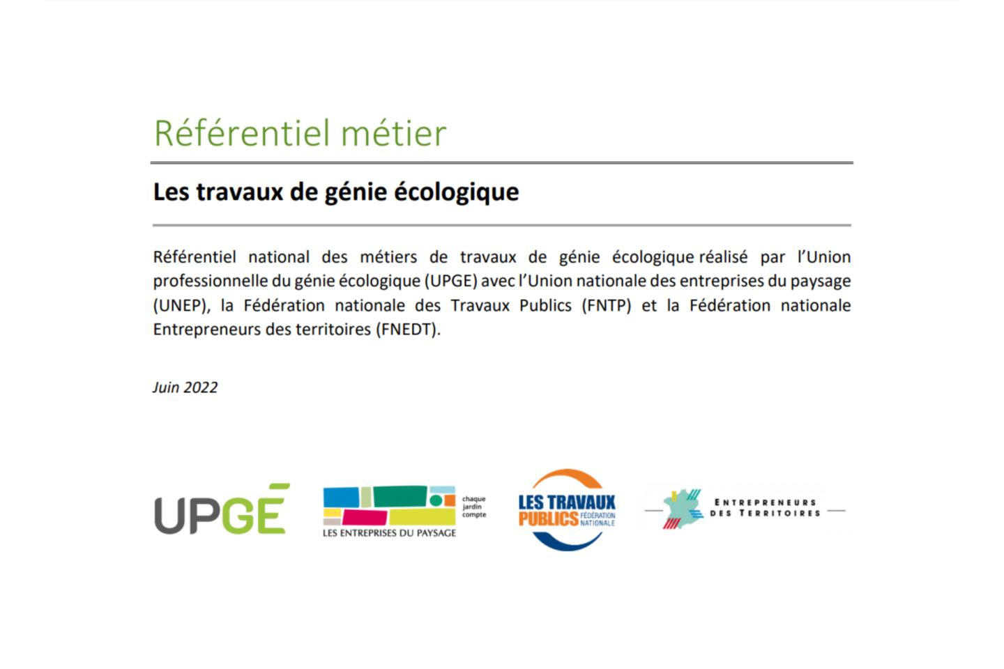 Référentiel des métiers travaux de génie écologique
