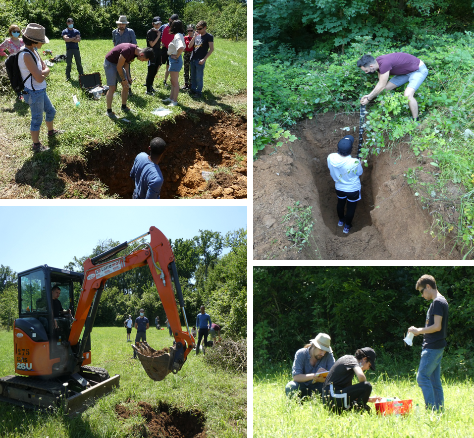 Réalisation de fosses pédologiques et d’inventaires de la faune du sol avec un collectif citoyen dans le cadre du projet Trame Brune. © Sol &co